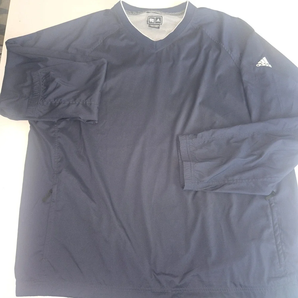 Adidas Mens ClimaProof V-Neck Windshirt Navy Blue Golf Pullover 2XL